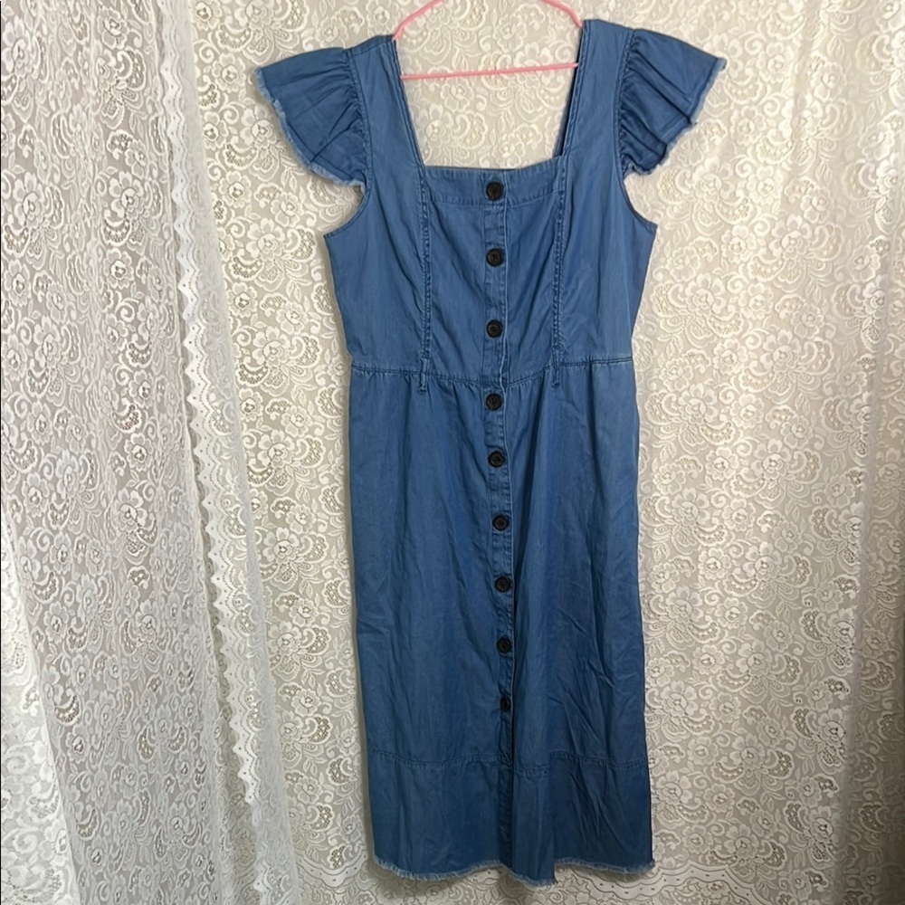 Who What Wear Blue Chambre Flutter Sleeve Midi Sundress